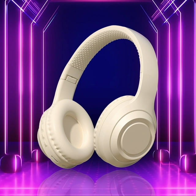 Auriculares Bluetooth, Audífonos supraaurales plegables inalámbricos con larga duración de la batería, Reducción inteligente de ruido, Estéreo HiFi, Beige
