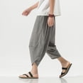 thumbnail image 2 of 2023 Summer Harajuku Calf Length Casual Men's Pants Wide Leg Cotton Linen Harem Baggy Pants Fashion Men's Clothing, 2 of 6
