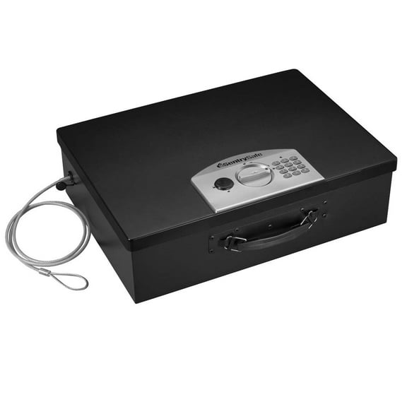 SentrySafe Black Electronic Security Lock Box with Steel Tether Cable, Safes for Home or Office can Secure Phones, Laptops, or other Valuables, 0.5 Cubic Feet, PL048E CA2