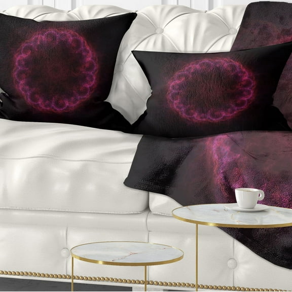 Designart Dark Radial Purple Fractal Flower Digital Art - Floral Throw Pillow - 12x20