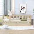 thumbnail image 2 of Twin Size Daybed with Two Drawers, Solid Wood Montessori Bed Frame with Fence Rails, Twin Size Platform Bed Sofa Bed with 10 Sturdy Slats for Bedroom Living Room and Guest Room, Noise Free, Natural, 2 of 8