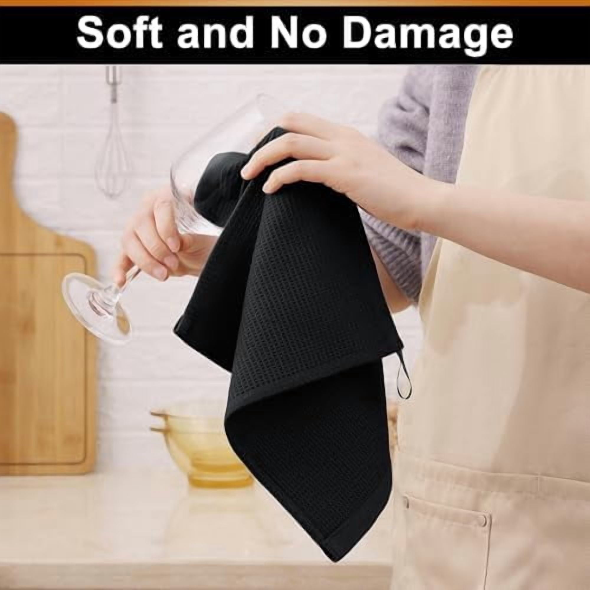 100% Cotton Waffle Weave Dish Cloths - 12 Pack Soft and Absorbent Dish Towels - 12 x 12 Inches Quick Dry Dish Rags - Black