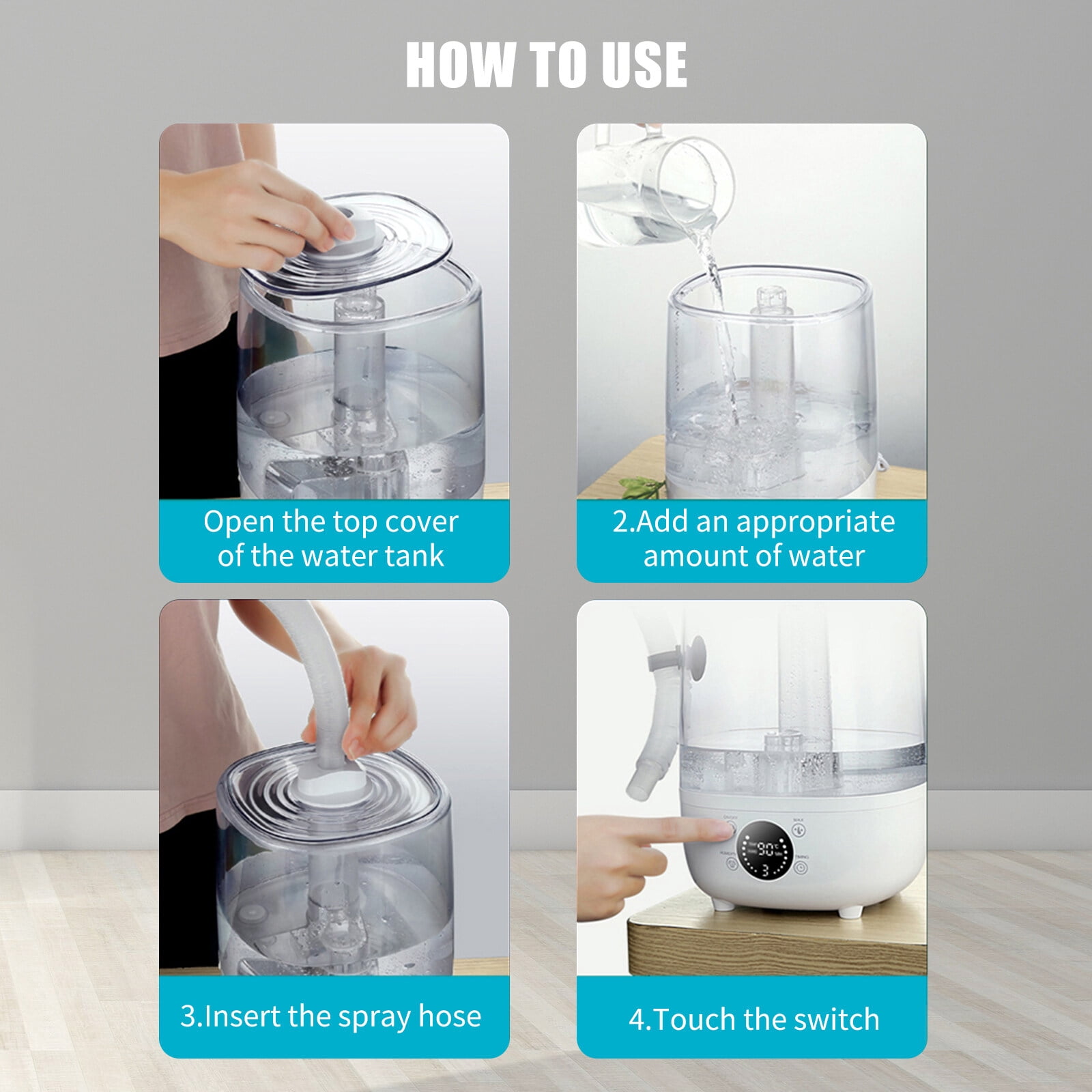 4L Humidifiers for Bedroom Ultrasonic Air Humidifiers Aroma Diffuser Touch Control Buttons with LCD Screen Remote Control Extra Long Hose Nozzle Ultra Quiet Timer 3 Mist Modes Auto Standby