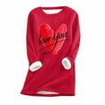 thumbnail image 2 of Jinhomg Heart Print Sweatshirt for Women Fall Winter Warm Cozy Sherpa Fleece Lined Tunic Tops Plus Size Casual Long Sleeve Round Neck Pullovers Summer Saving Red XXXL, 2 of 3
