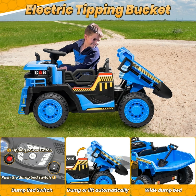 JOYLDIAS 2 Seater Ride On Dump Truck - 24V Electric Kids Car With Remote, Dump Bed, Bluetooth