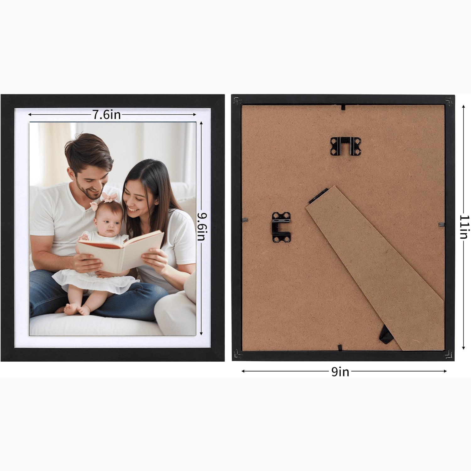 15 Pack 8x10 Wood Picture Frames, 9x11 Matted to 8x10 Tabletop or Wall Mounted Photo Frame, Black