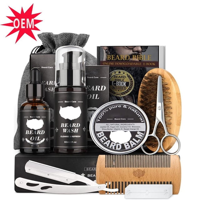 Men's Beard Care Set - Beard Growth Oil + Double-Sided Comb + Balm - Multiple Specifications Available (9PCS)