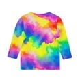 thumbnail image 4 of Kids T-Shirts Tie Dye Printed 3/4 Sleeve Crewneck Dressy Casaul Blouse Girls Pullover Tops,4 Years, 4 of 5