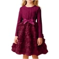 thumbnail image 1 of SBYOJLPB Robe à Col Rond pour Enfants Couleur Unie Robe à Manches Longues Jupe Décontractée et Confortable avec Nœud en Maille pour Filles, 1 of 5