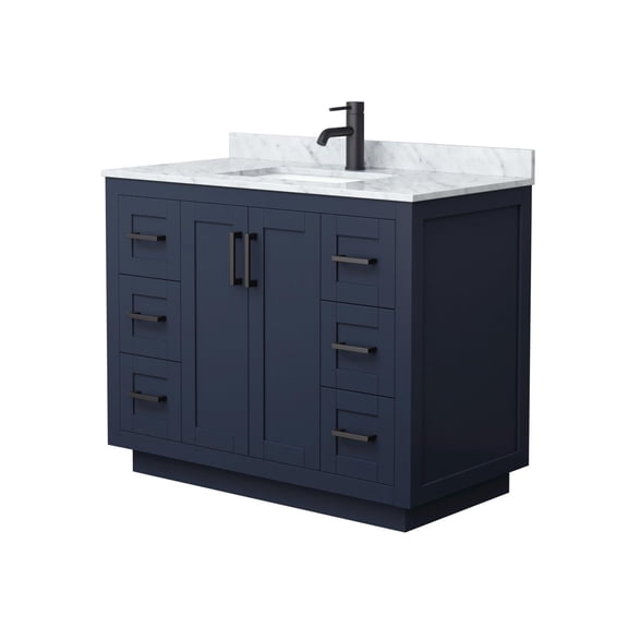 Wyndham Collection Miranda 42" Wood&Carrara Single Bathroom Vanity in Blue/Black