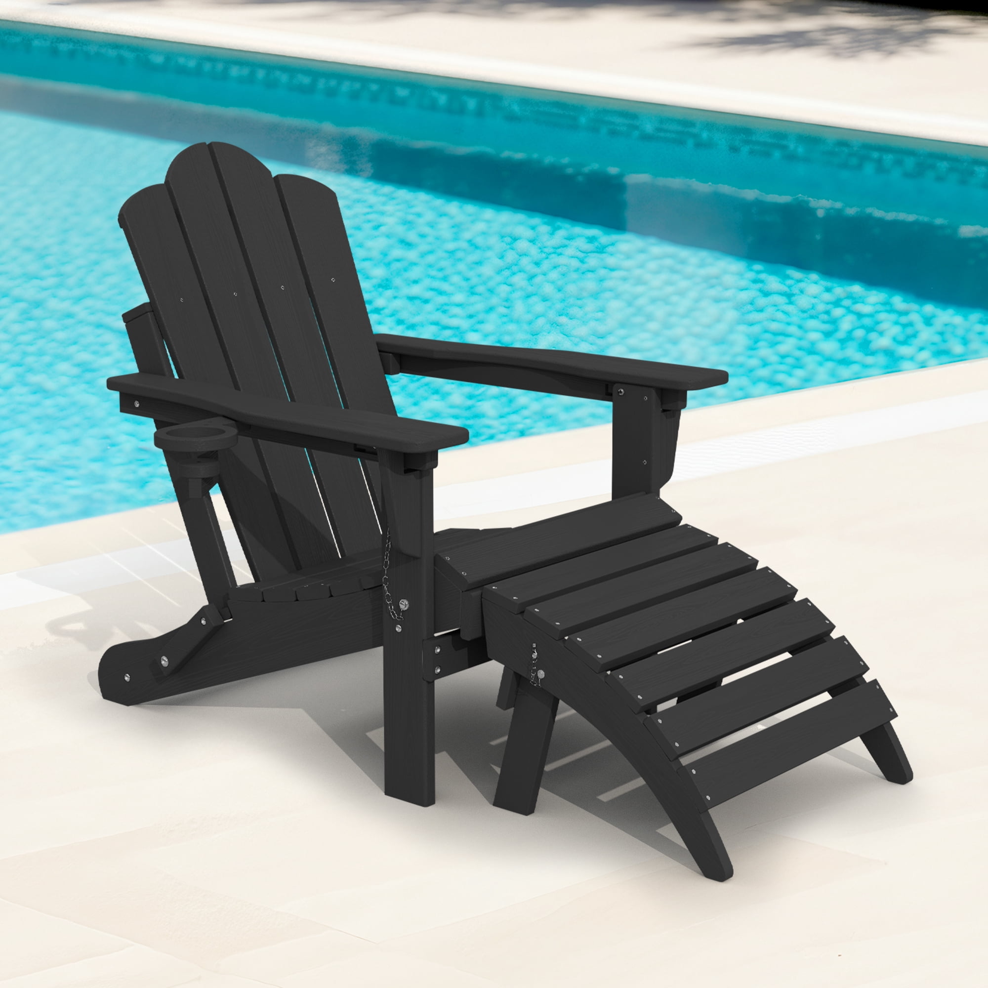 KINGYES Folding Adirondack Ottoman, HDPE Outdoor Foot Rest, Plastic Adirondack Footstool for Adirondack Chairs, Black
