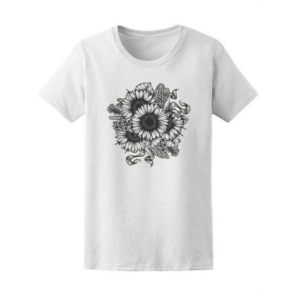Sunflower Bouquet Sketch T-Shirt Women -Image by Shutterstock, Female XX-Large