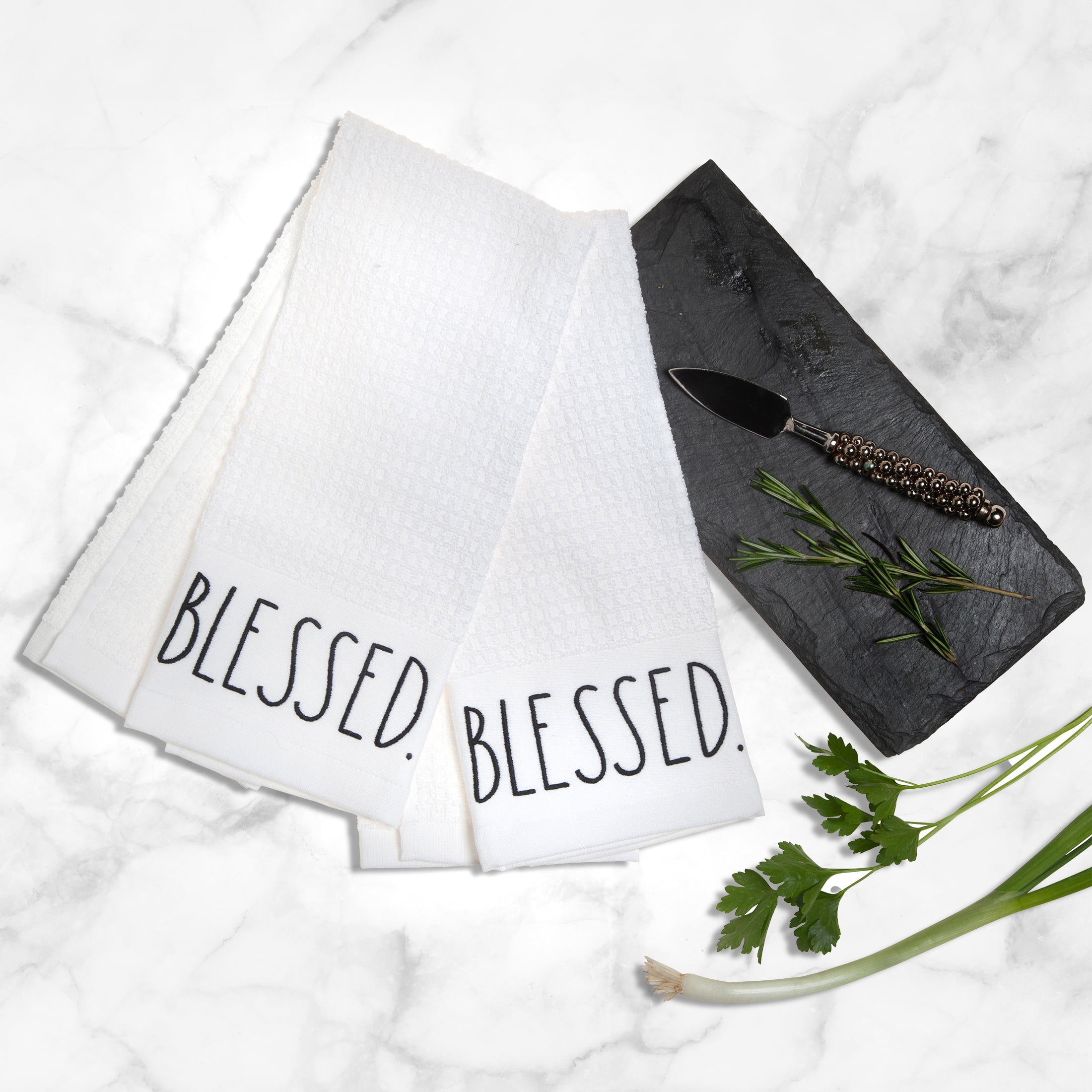 (2 pack) Rae Dunn Blessed Kitchen Towels, 3 Pack