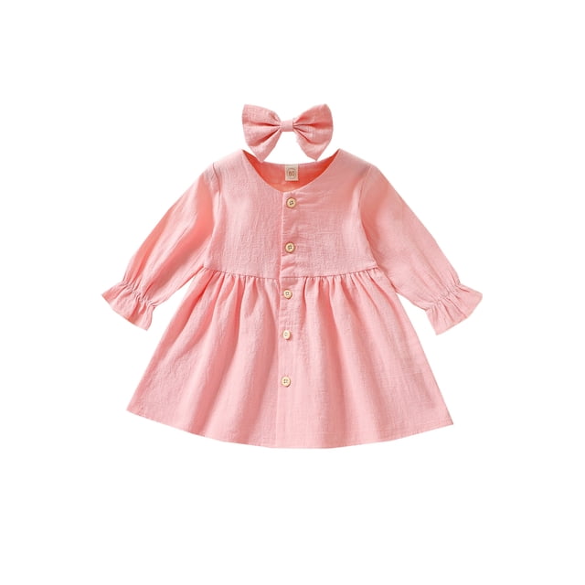 Diconna 2Pcs Toddler Kids Baby Girl Dress High-Waist Long Sleeve Button Down Ruffle A-Line Dresses Fall Clothes Set for Little Girl