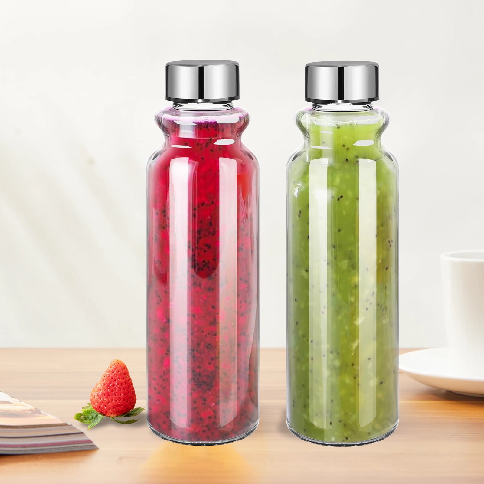Goldarea 6Pcs 18oz Portable Glass Water Bottles,Bulk Water Bottles,Clear,Juice,Sleeves.