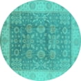 thumbnail image 1 of Ahgly Company Machine Washable Indoor Round Oriental Turquoise Blue Traditional Area Rugs, 4' Round, 1 of 4