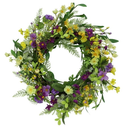 Puleo International 24" Artificial Daisy Spring Mixed Flower Wreath