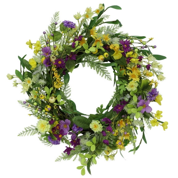 Puleo International 24" Artificial Daisy Spring Mixed Flower Wreath