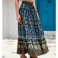 thumbnail image 4 of SWSMCLT Women's Long Skirt Beach Summer Fall Elastic Ruffle Gypsy High Waisted Ankle Length Pleated Elastic Waist Navy Small, 4 of 4