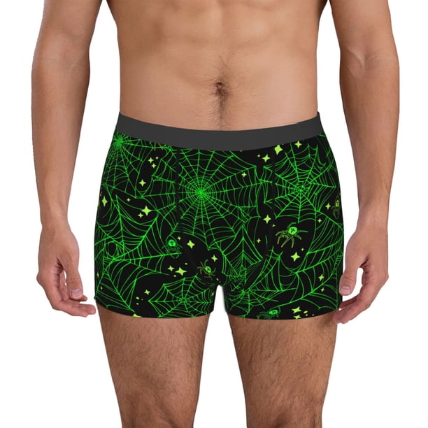 Balery Green Bright Web with Spiders Calzoncillos bóxer para hombre, ropa interior de algodón suave y transpirable con cinturilla de nailon-Large