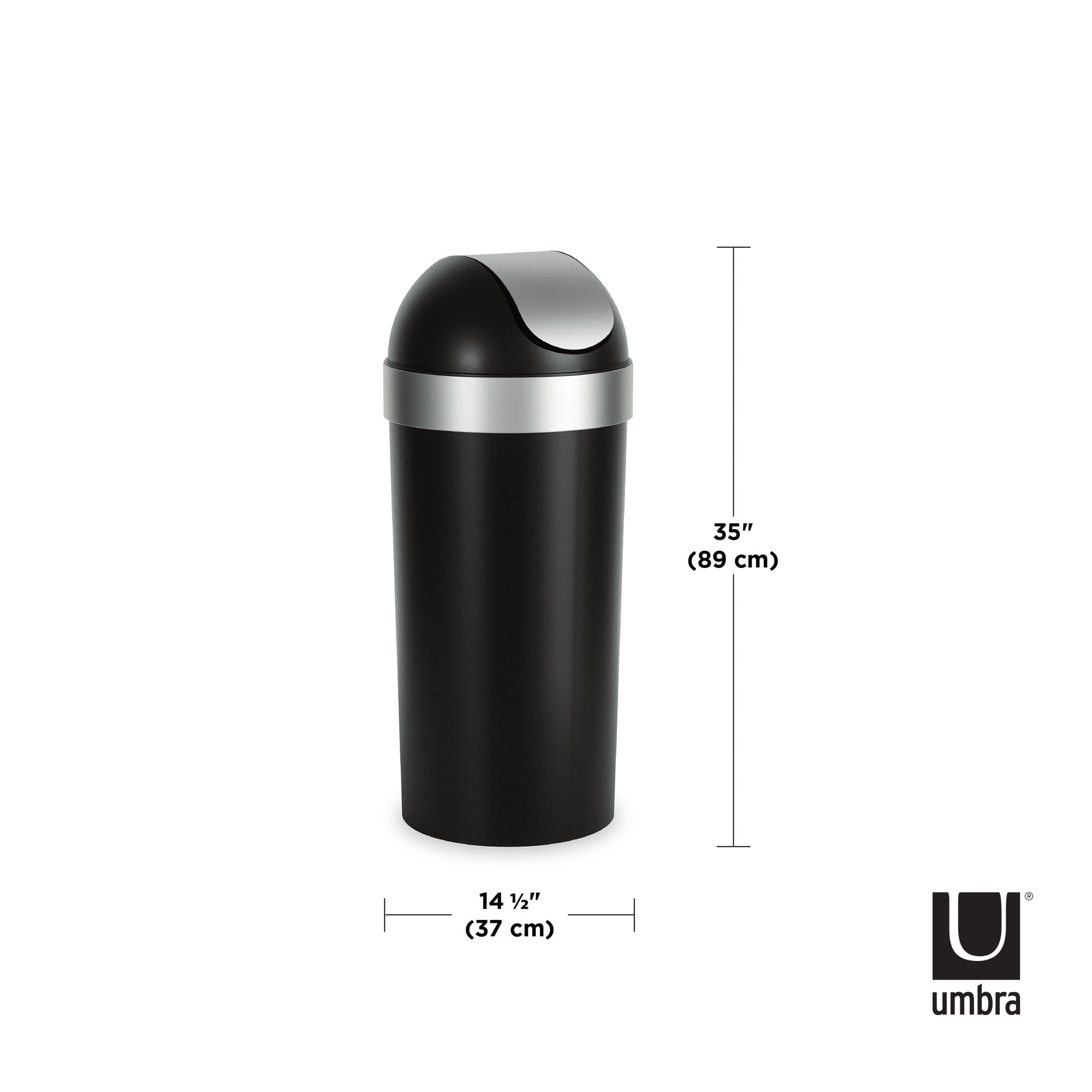 Umbra 16 gal Venti Plastic Swing Top Lid Kitchen Trash Can, Black