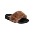 thumbnail image 1 of New Women Cape Robbin Moira-5 Furry Open Toe Slip On Flat Sandal, 1 of 5