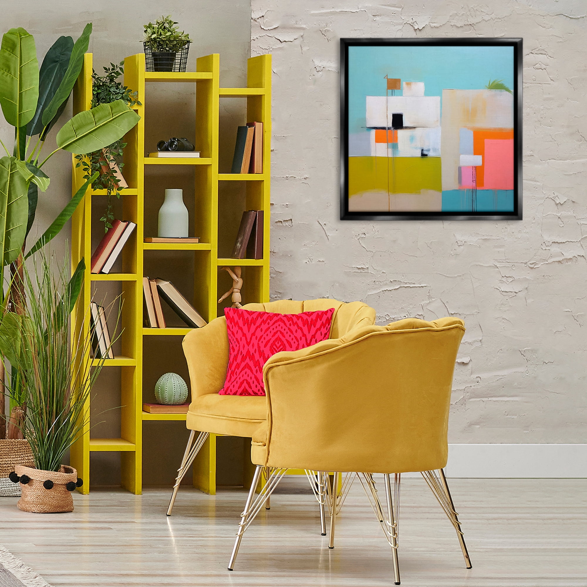 Stupell Industries Tropical Villa House Abstract Painting Black Floater Framed Canvas Art Print Wall Art, 25 x 25