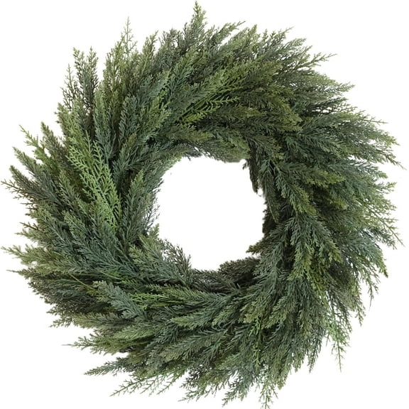 HaCpiu Christmas Wreaths for Front Door, 24 Inch Realistic Norfolk Pine Wreath, Green Real Touch Winter Decor for Indoor Outdoor Home Wall Window All Seasons