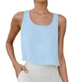 thumbnail image 2 of Workout Tank Tops Woman Women's Linen Blend Round Neck Button Up Sleeveless Tank Womens Camisole Light Blue XXXL, 2 of 7