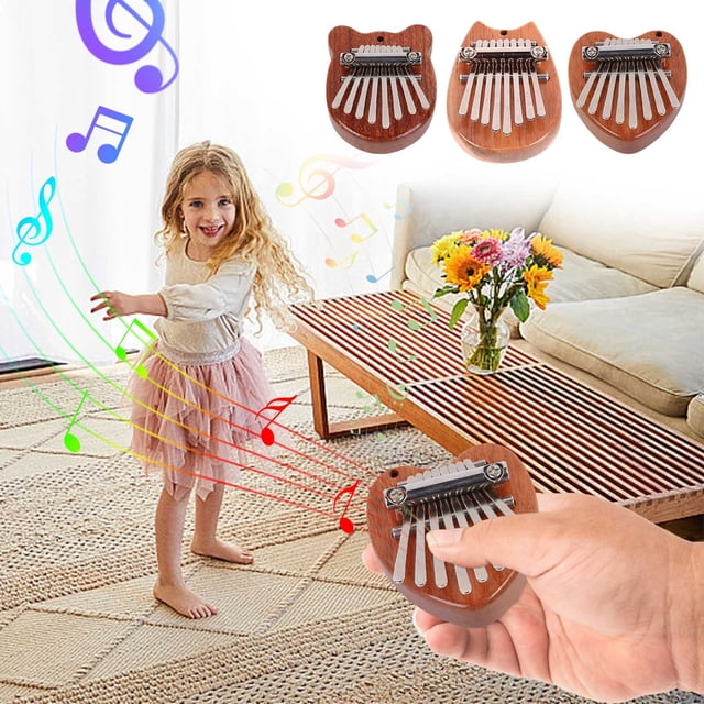 Piano miniatura de pulgar de madera maciza de 8 tonos | Kalimba portátil para dedos con teclas de acero refinado | Instrumento musical ligero con cordón | Regalo musical compacto de una pieza