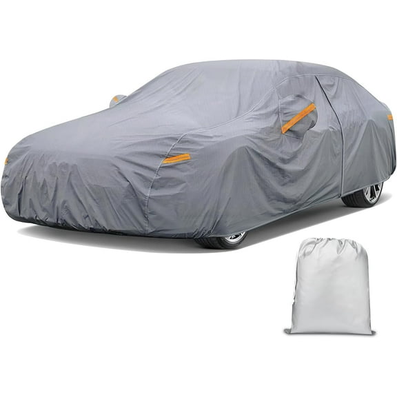 Nilight Car Cover Waterproof All Weather for Automobiles, Heavy Duty Outdoor Full Cover Rain Sun UV Protection with Zipper Cotton, Extra Thick Car Covers,Universal Fit for Sedan-Length (Upto 177")