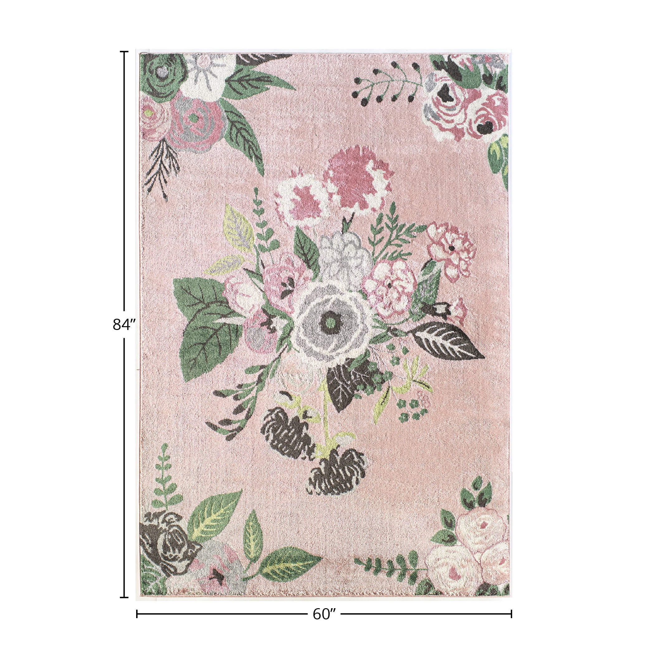 Rugs America Hanna VA40D Rose Garden Pink Floral Transitional Pink Area Rug, 5'x7'