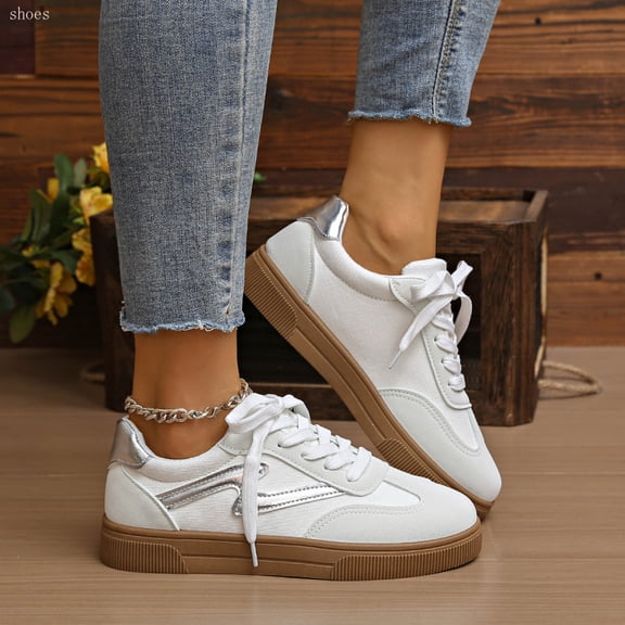 Ladies' White Fashion Sneakers for 2025, Spacious Casual Tennis Shoes Featuring a Sole, Suitable for Various Athletic Activities., Women Shoes