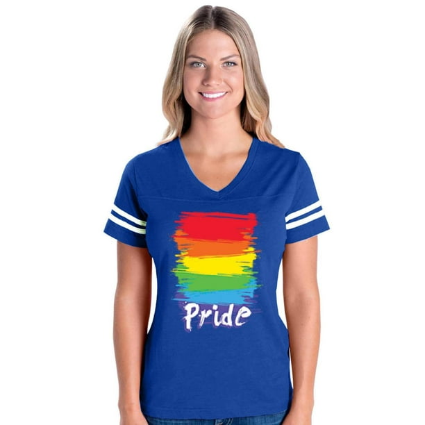 Womens Rainbow Pride Football V Neck T Shirt Walmart Com