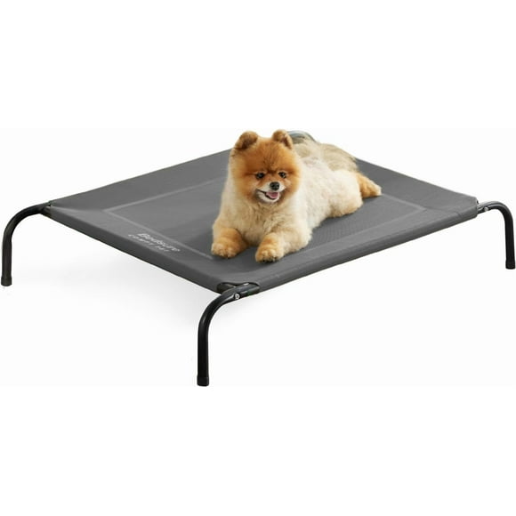 Small Elevated Outdoor Dog Bed - Raised Dog Cot for Small Dogs, Portable Outdoor Pet Bed for Camping or Beach, Cooling Summer Frame with Breathable Mesh, Grey, 34.3 Inches