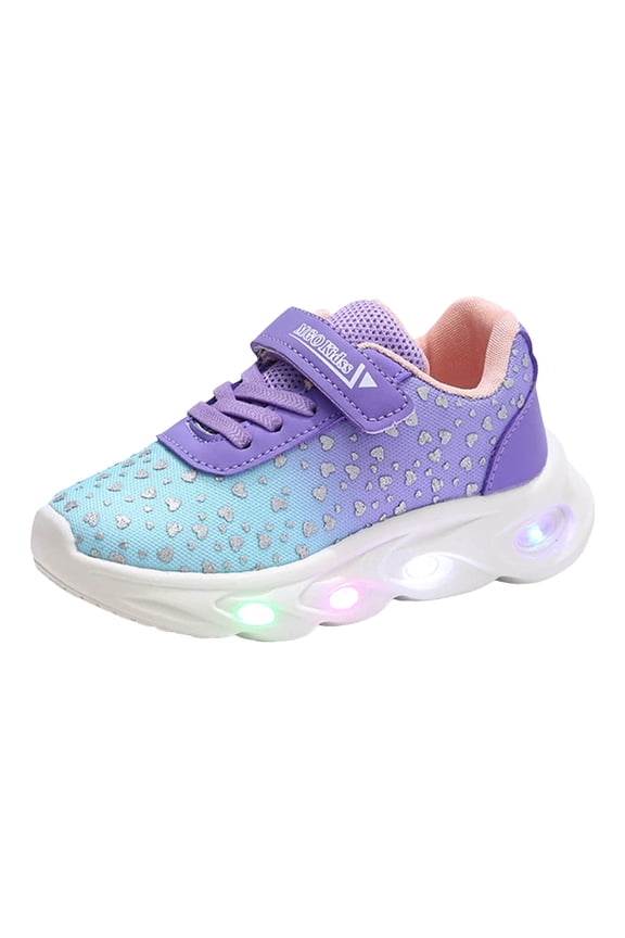 Girls Gym Shoes Light Up Shoes for Girls Tennis Sneakers with Switch Strap Walking Shoes Athletic Footwear Toddler Lightweight(Purple,8 Toddler)