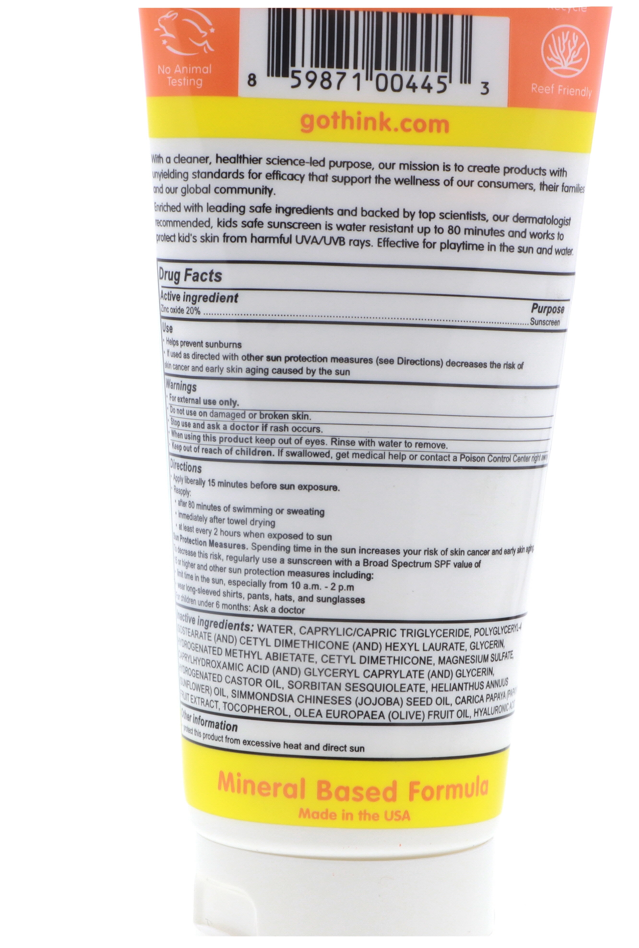 Thinksport Sunscreen - Safe - Kids - Spf 50 Plus - Family Size - 6 Oz