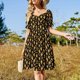 thumbnail image 4 of ¡Hola Sol! - Vestido naranja (fondo negro) de manga corta, vestido playero, vestido de cumpleaños para mujer., 4 of 7