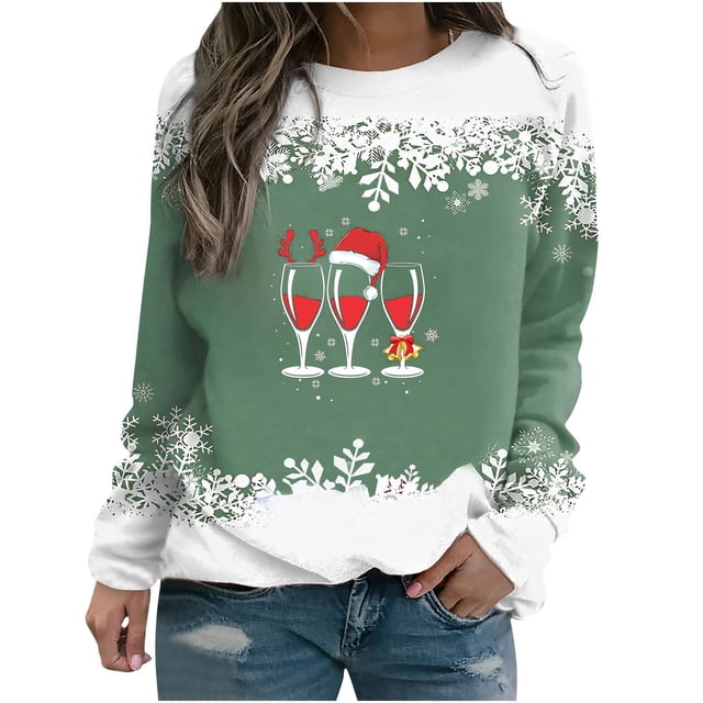Chandail en Molleton pour Femmes T-shirt Imprimé d'Hiver Ample à Manches Longues Blouse Col Rond Hauts Décontractés Chandails en Molleton pour Femmes en Liquidation