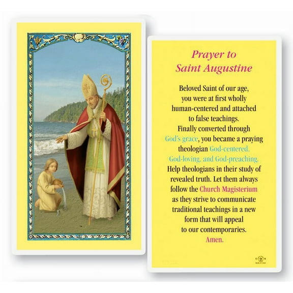 Saint Augustine Laminated Catholic Prayer Holy Card with Prayer on Back, Pack of 25