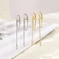 thumbnail image 2 of Pendientes de borlas de circonitas Pendientes largos de círculo distintivo Pendientes coreanos adelgazantes Pendientes de cadena de diamantes cuadrados llenos de diamantes, 2 of 5