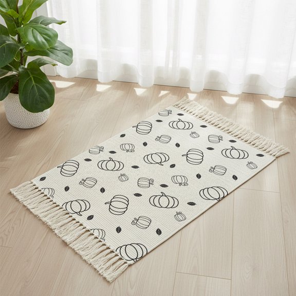 Cartoon Farm Pumpkins Boho Hallway Runner Rug 2x3ft, Kitchen Runner Rug Tassel Rugs, Cute Vegetables Leaves Area Rugs Floor Carpet for Living Room Bedroom Entryway