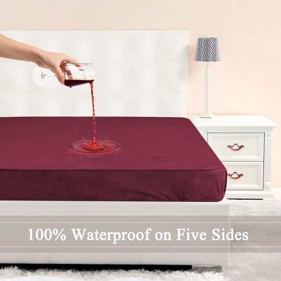 PiccoCasa Waterproof TPU Membrane Layer Mattress Protector Queen, Burgundy