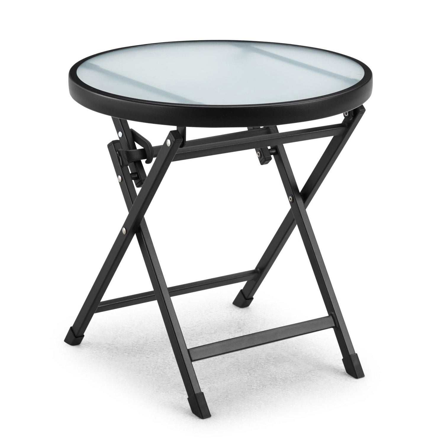 Table d’appoint pliante extérieure avec plateau en verre Mainstays, noir