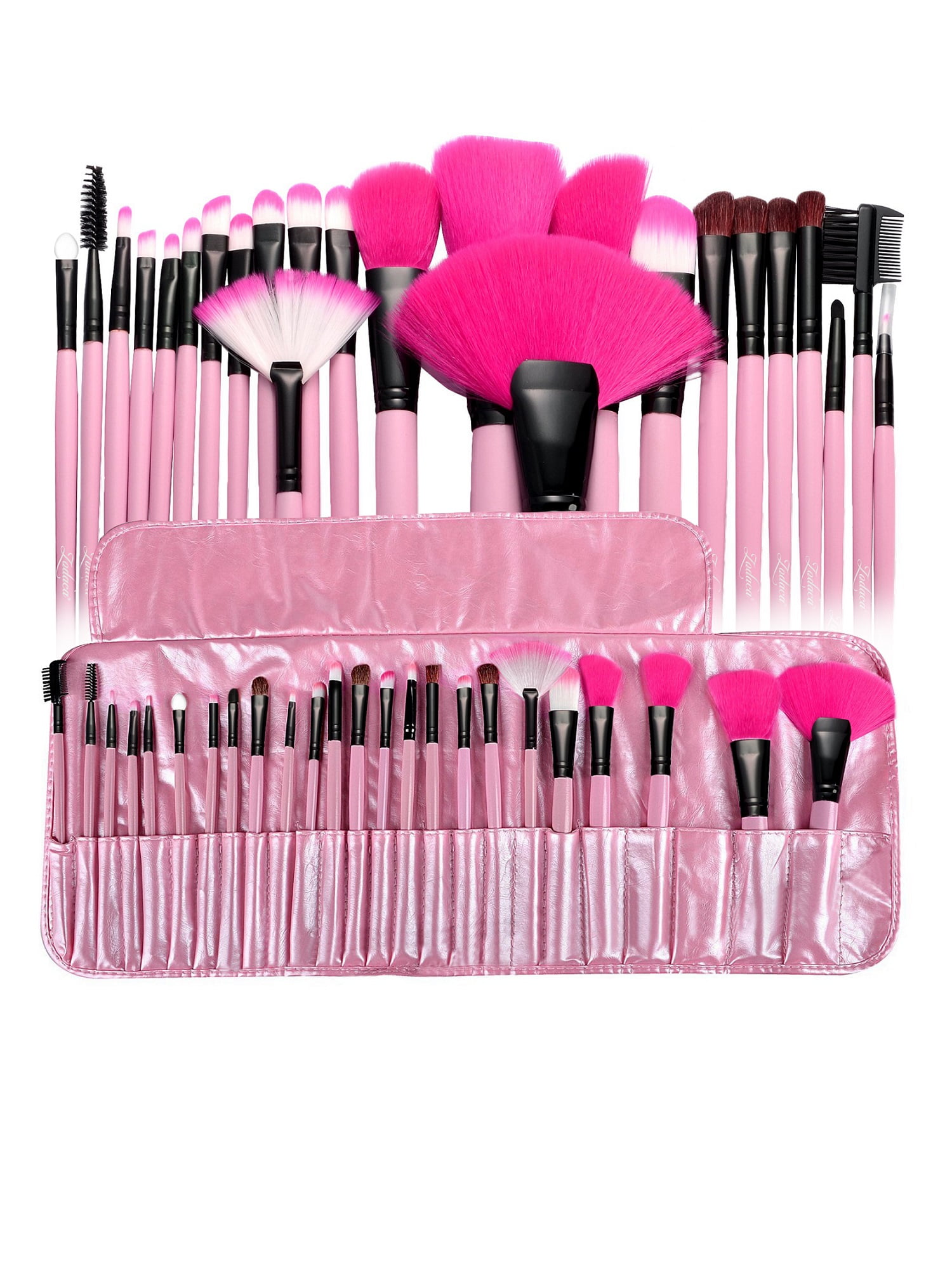 Zodaca Makeup Brush Set Kit with Cosmetic Bag, Pink, 24 ...