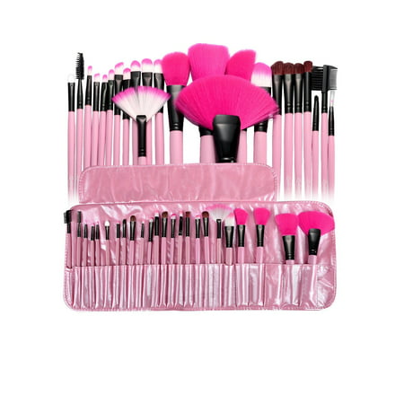 Zodaca Makeup Brush Set Kit with Cosmetic Bag, Pink, 24 Pcs