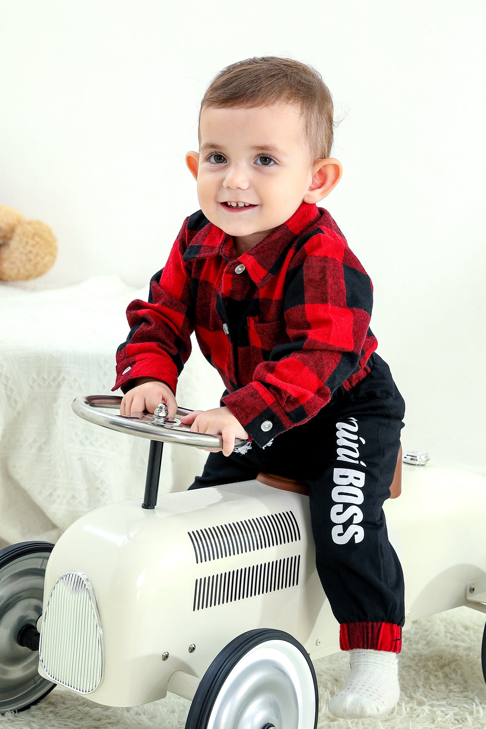 YOUNGER TREE Jungen-Sweatsuit – Flanell-Karo-Hoodie Mit Hose, Für 1–6 Jahre, Herbst/Winter