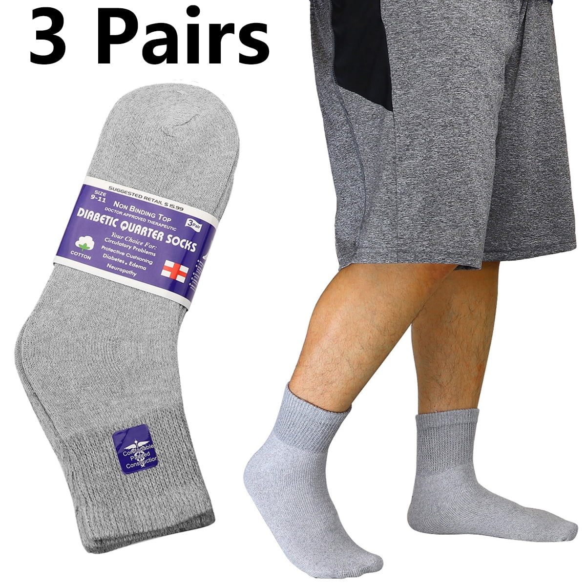 Falari 3Pack Diabetic Socks Ankle Unisex Physicians Approved Socks