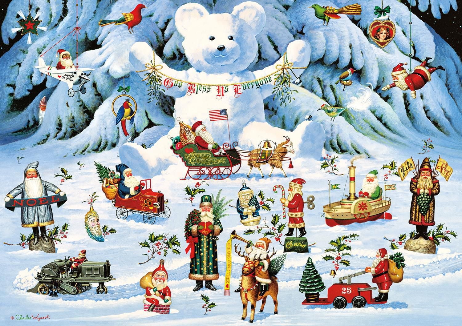 Buffalo Games Large Pieces Charles Wysocki Le puzzle Jingle Bell Teddy & Friends en 300 pièces