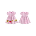 thumbnail image 2 of Cjfdfy Toddler Baby Girl Back to School Dress Kindergarten Outfit Kids Baby Girls First Day of School Outfit Summer Fall Apple School Bus Embroidered Short Sleeve Doll Collar Plaid Pleated Dress, 2 of 9